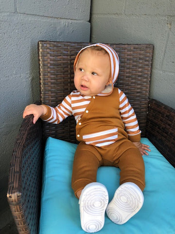 Long Sleeve Brown Stripe Romper