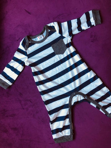 Navy and Gray Stripe Romper